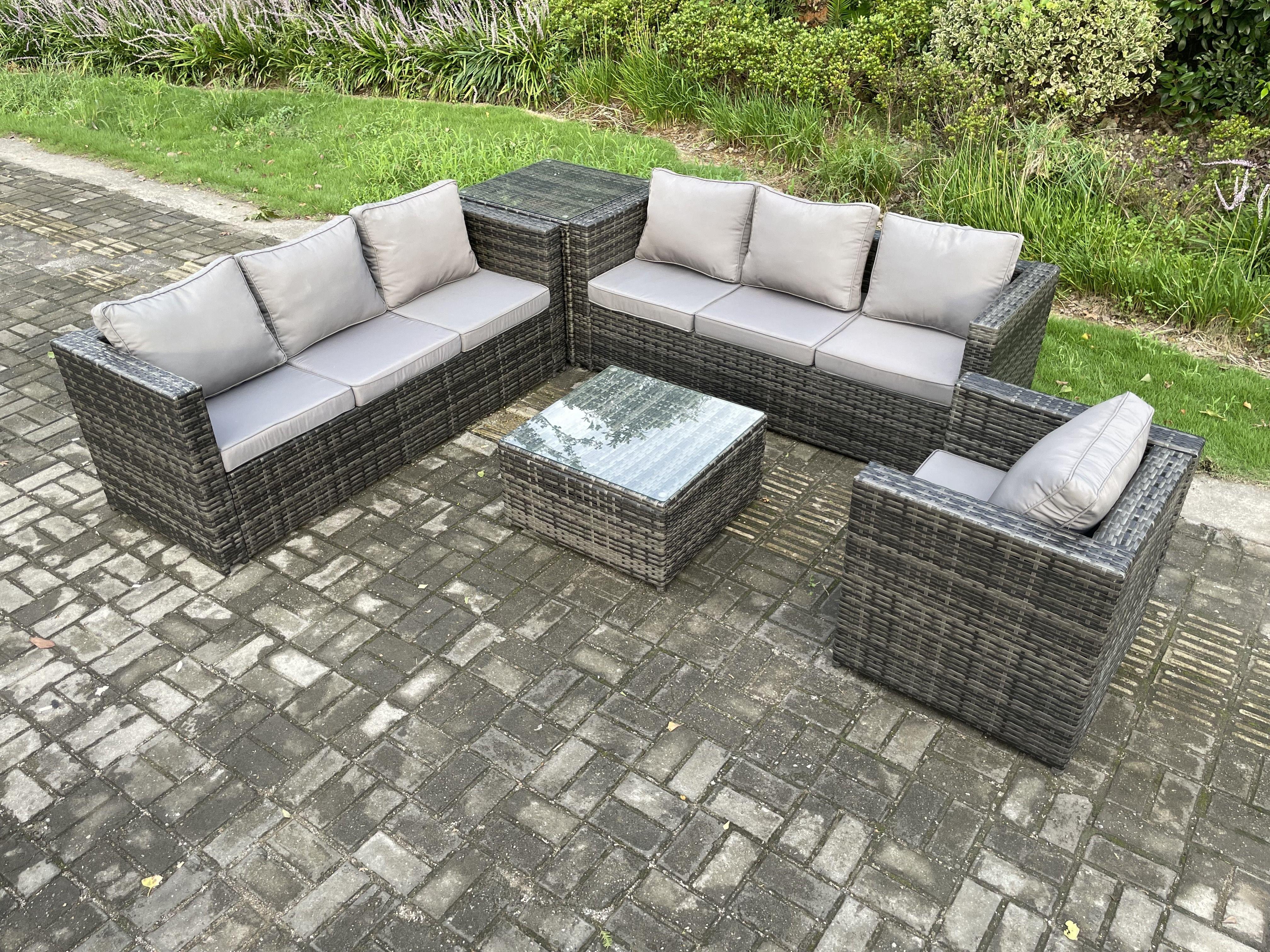 Rattan Garden Furniture Sofa Set with Armchair Square Coffee Table Side Table Indoor Outdoor 7 Seate